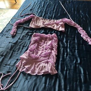 Matching Purple Skirt Shoulderless Skirt Crop Top